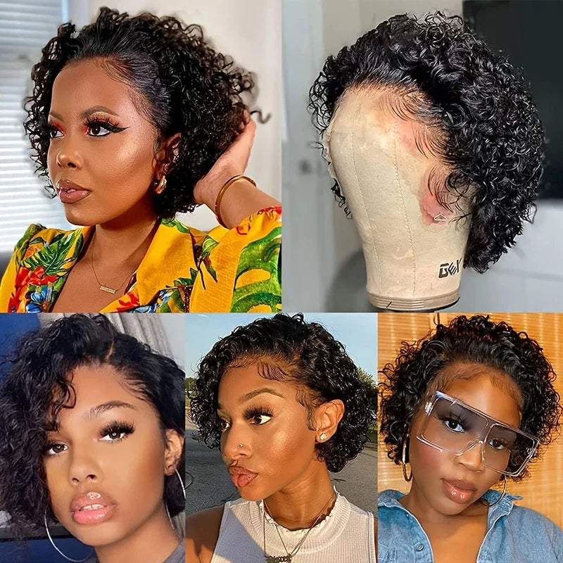 Perruque Courte Curly Pixie | Lace Front 13x1 | Cheveux Humains | Femmes Noires