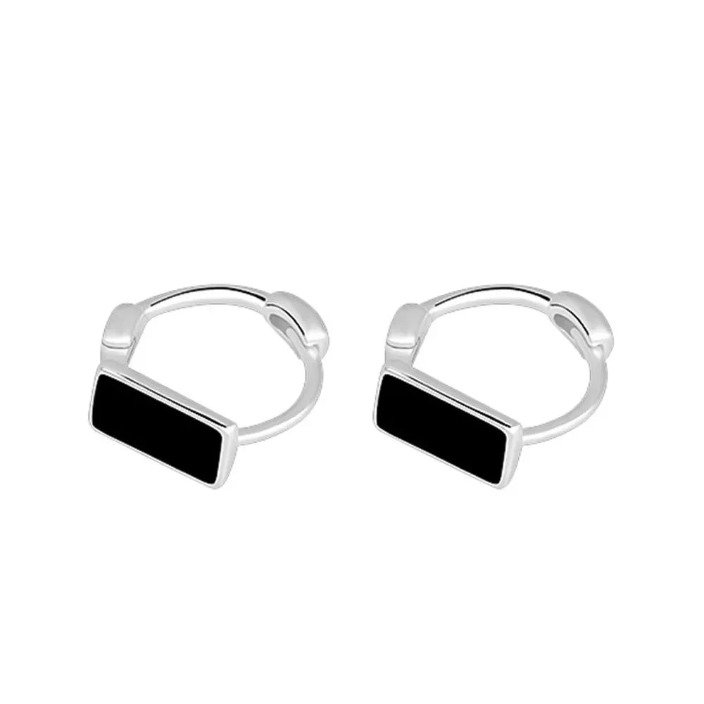 925 Sterling Silver Geometric Black Hoop Earrings for Women Wedding Party Jewelry Gift Pendientes Mujer Moda