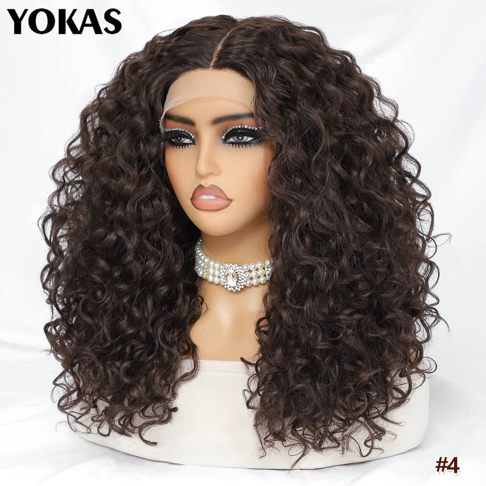20 Inch Curly Synthetic Lace Front Wig For African Women Black T Part Blonde Curly Lace Frontal Wig For Afro Female