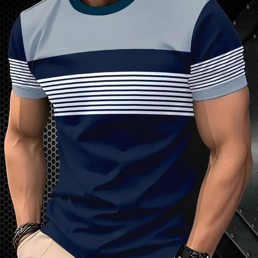 T-Shirt Homme Oversize | Rayures Imprimées | Col Rond | Manches Courtes | Casual Mode Été