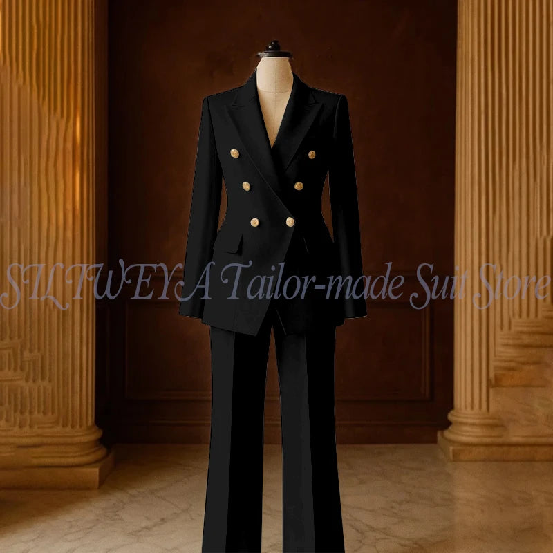 Ensemble Tailleur 2 Pièces Femme | Veste Double Boutonnage & Pantalon Droit | Élégant Bureau Toutes Saisons | Sur Mesure