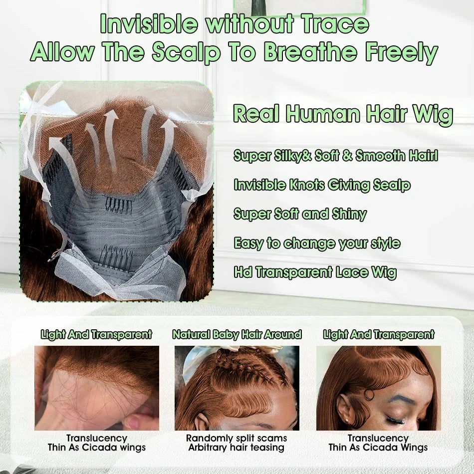 250 Density Chocolate Brown Deep Wave Human Hair Wig 30-38 Inch Transparent Lace Frontal Wigs 13x6 Lace Front Water Curly Wigs