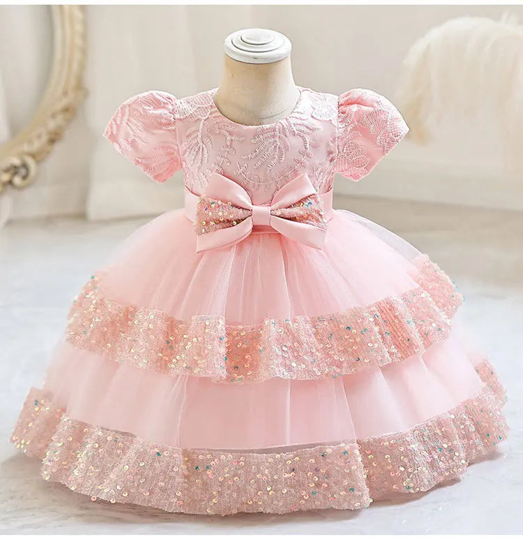 Fashion Bow Girls Party Dresses Cotton Short Sleeve Children Clothing Bridesmaid Dresses Summer Kids Dresses for Girls 1-6 Years