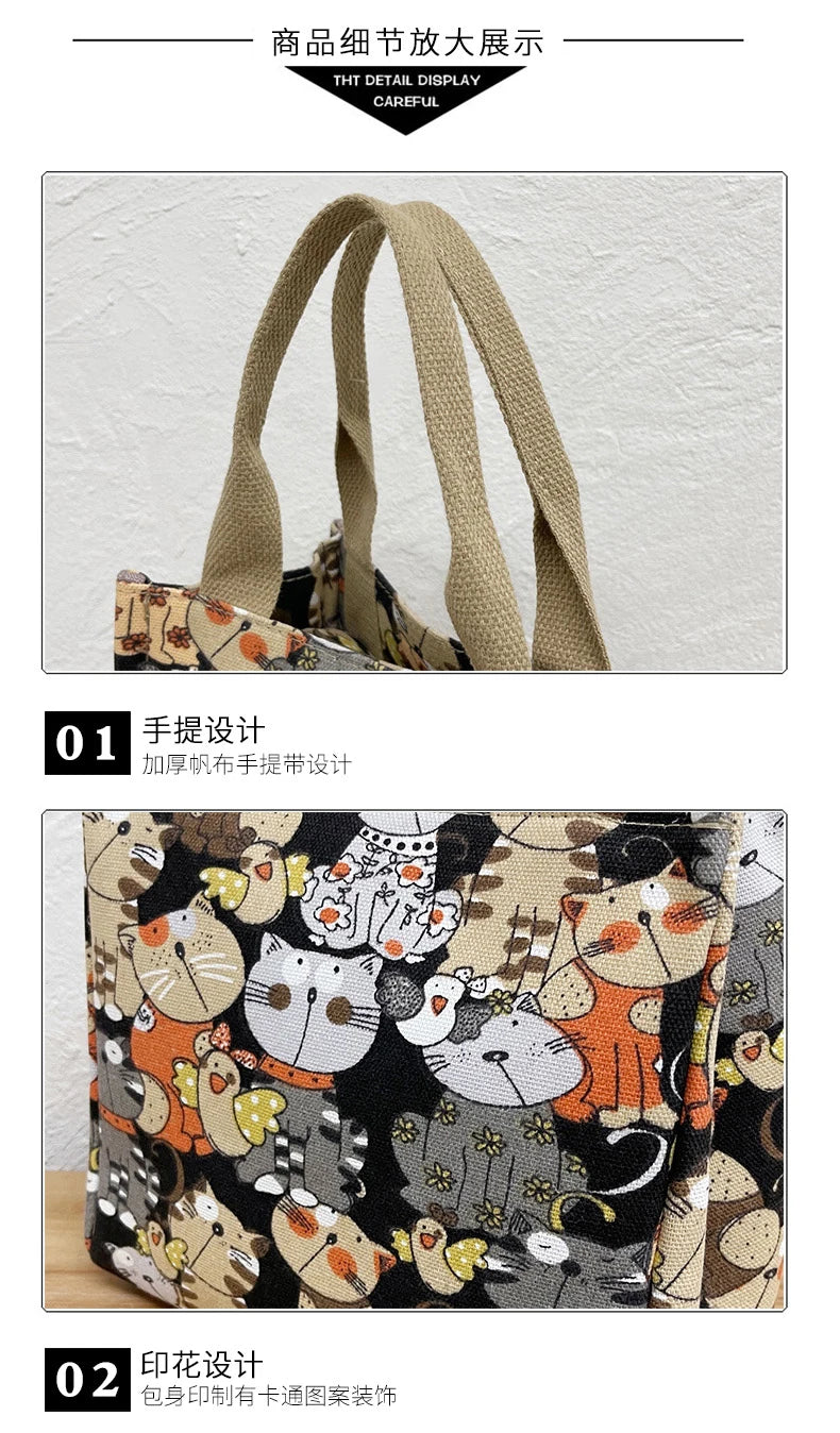 Fashionable Top-Handle Bag with Cute Cat Pattern, Portable Mommy Bag for Women