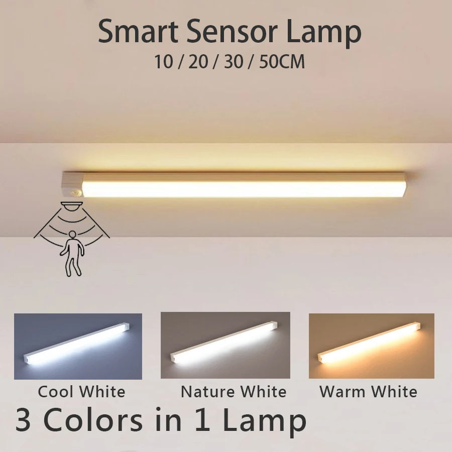 Rechargeable Motion Sensor LED Bar Light, Induction Night Light, Portable Cordless Magnetic Cabinet Lamp for Kitchen Bedside
