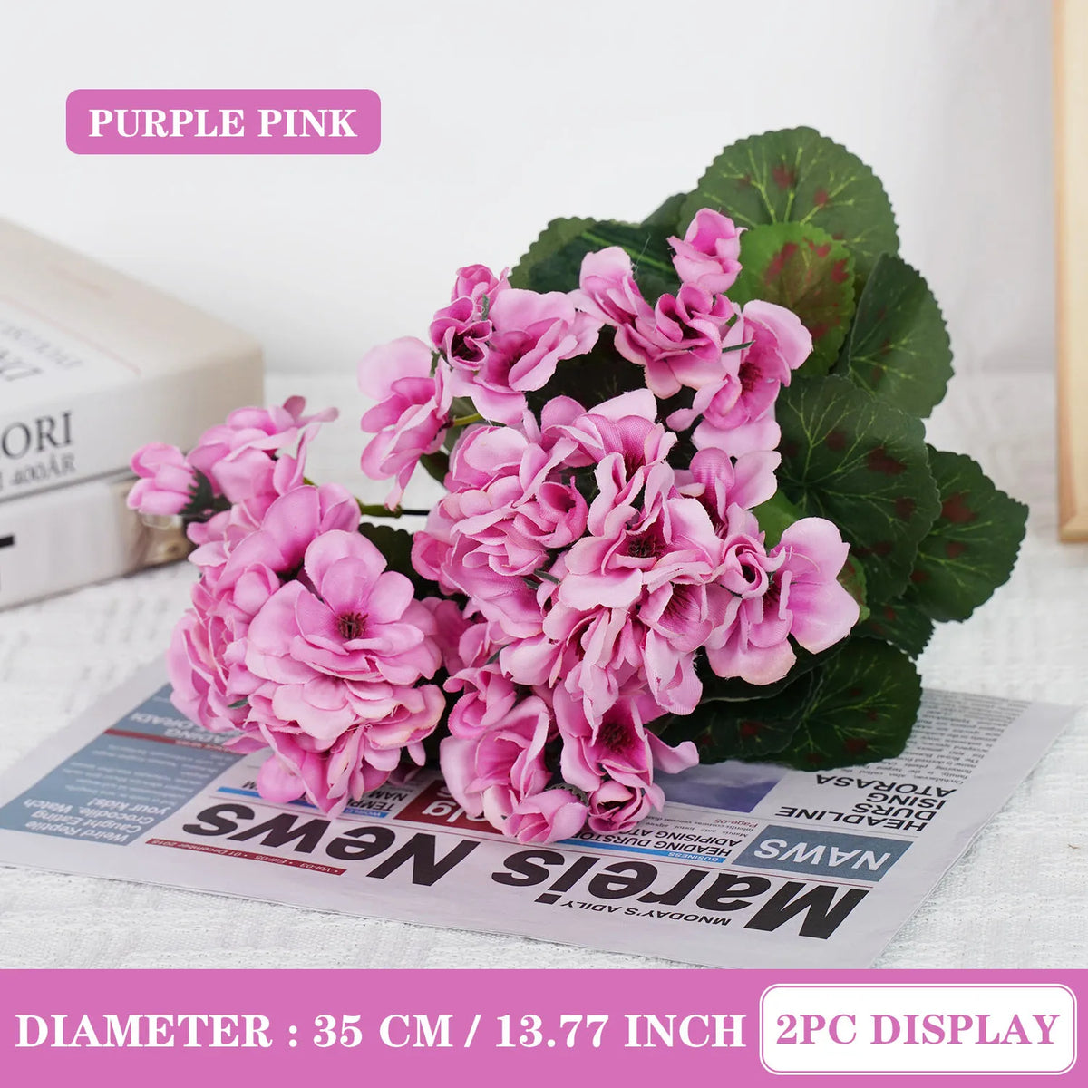 Uflower 1Pc Artificial Begonia Flower Plants for Wedding Bouquet Home Garden Bonsai Christmas Wreath Decor