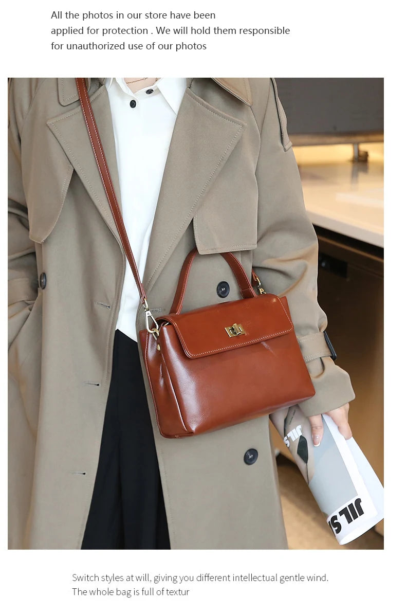 Sac à Main Cuir Véritable Femme | Top Handle Vintage | Cire Huile | Bandoulière Croisée | Designer Luxe