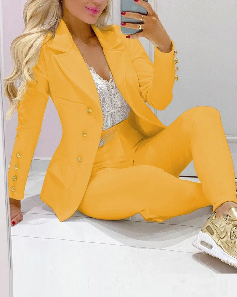 Women's Two-Piece Pant Sets Formal Business Double Breasted Blazers Jacket Pants 2 Piece Set Elegant Ladies Suits Office Lady