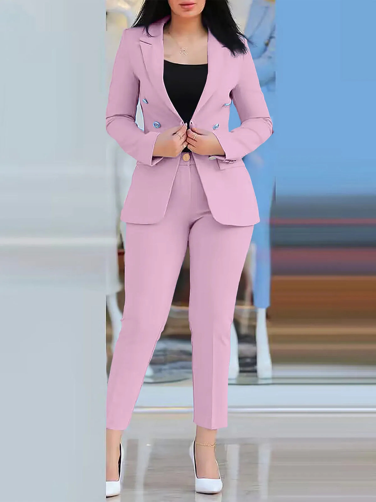 Pants Sets Two Piece Women Cardigan Blazer Double Breasted Slim Fit Pencil Pants Pockets Solid Casual Suits Outwear Spring 2025