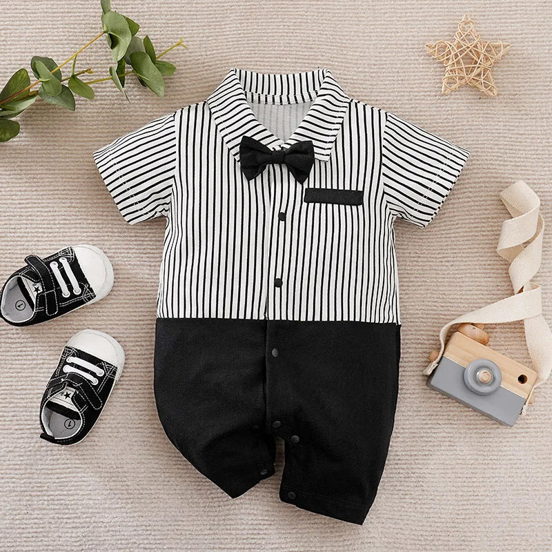 0-18 Baby Bodysuit Gentleman Style Handsome Formal Cotton Comfortable Soft Boys And Girls Summer Short-Sleeved Newborn Clothes