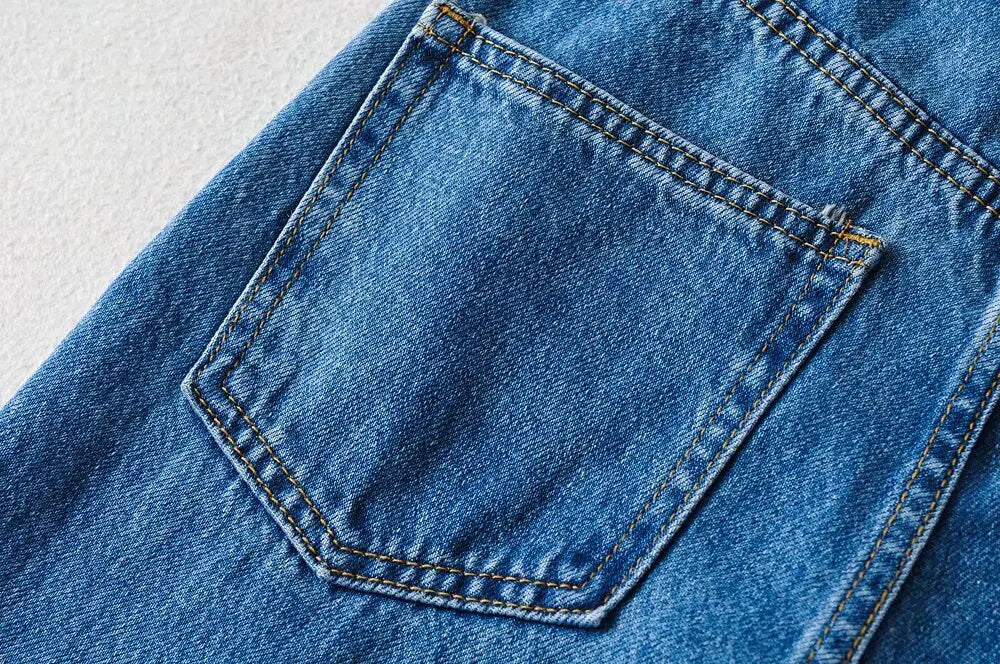 Jean Femme Taille Haute 2025 | Printemps-Automne | Décontracté Droit | Ourlet Brut Longueur Sol | Vintage