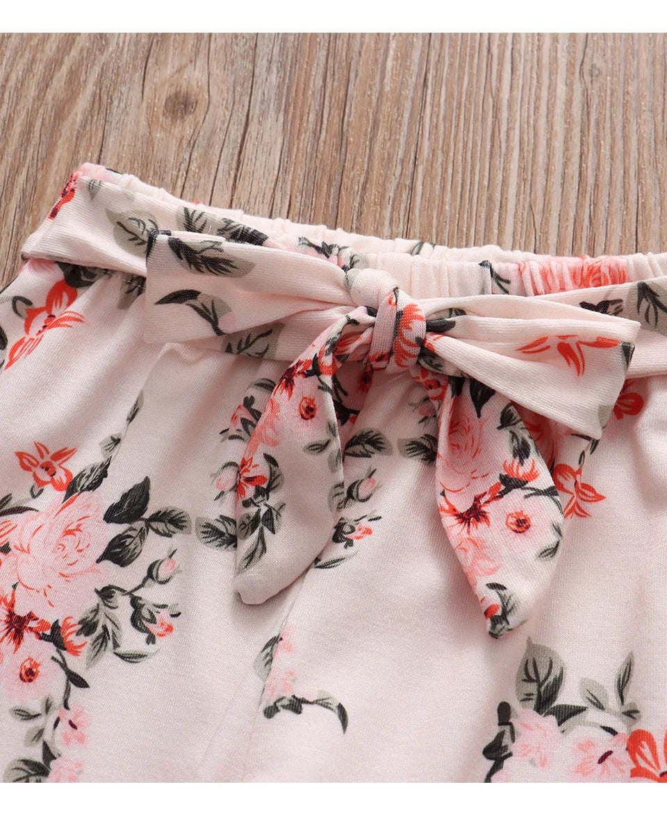 Newborn Baby Girl Clothes Set Solid Knitting Long Sleeve Tops Floral Print Pants Headband 3Pcs Outfits Casual Infant Clothing