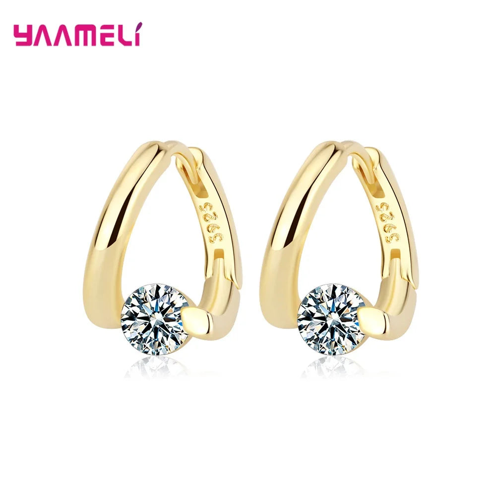 Boucles d'Oreilles Créoles | Argent Sterling 925 Plaqué Or | Cristal | Femme & Fille | Mariage & Fiançailles | Bijou Mode