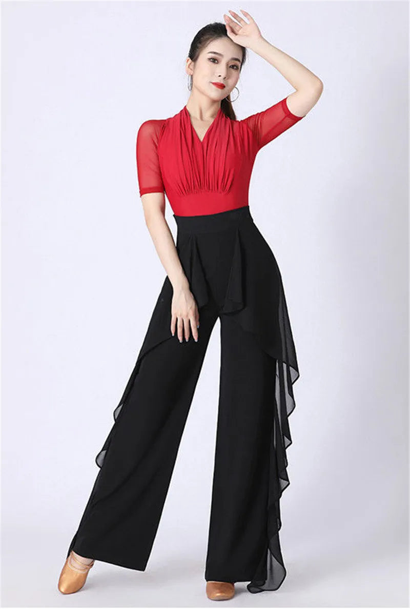 Dance Wide-Leg Pants Women's High-Waist Pants Lotus Leaf Side Loose Training Pants 2022 New Dance Female Pants