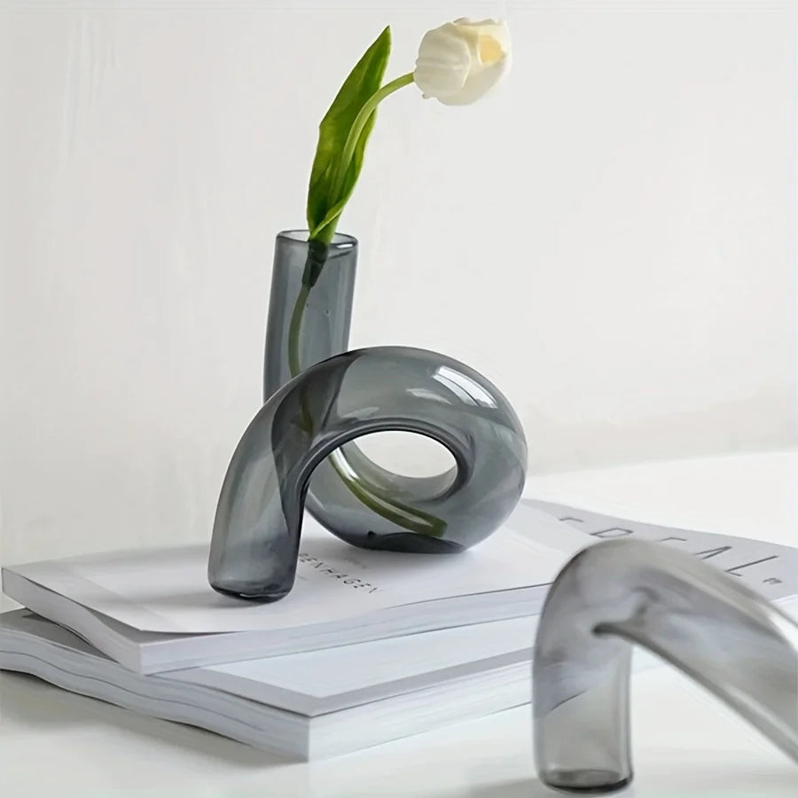 Nordic Irregular Glass Vase | Modern Transparent Centerpiece for Dining/Living Room, Creative Pedestal Home Decor