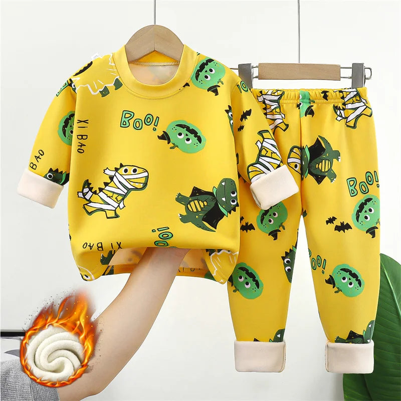 2024 Winter Kids Clothing Sets Warm Fleece Pajamas For Boys And Girls Thicken Children Sleepwear Velvet Baby Thermal Underwear