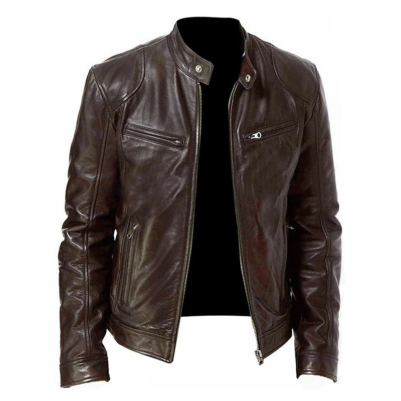 Veste style motard en similicuir PU pour homme | Zippée