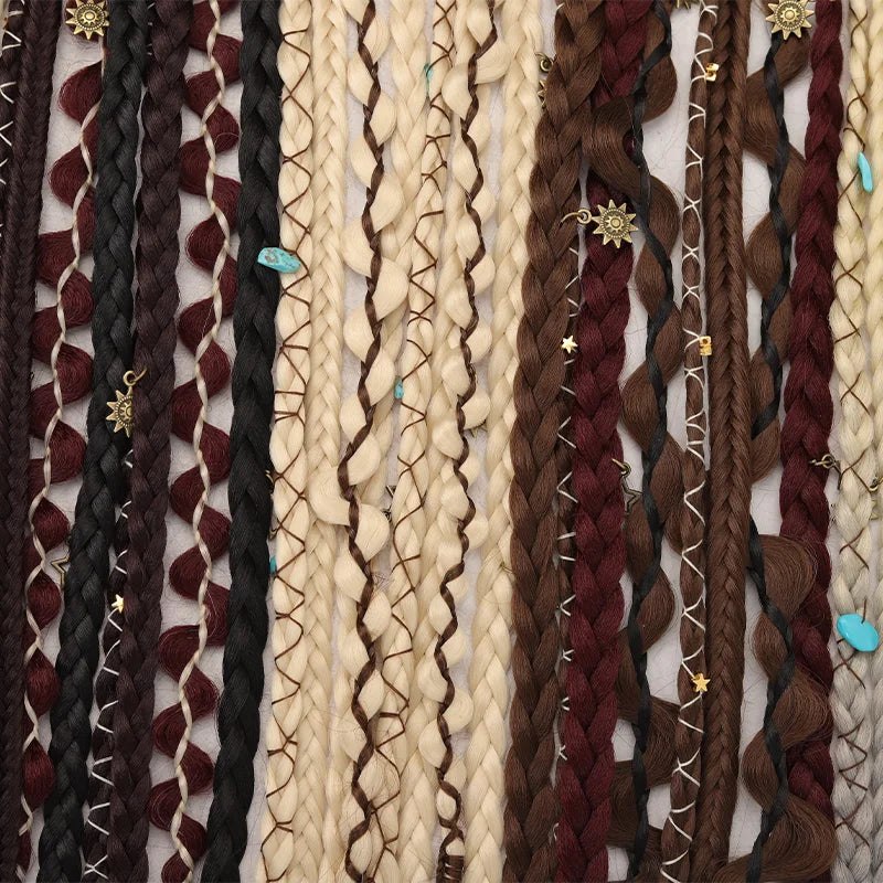 Bohemian Long Hair Braid Hand-Woven Wig Braid with Decorative Hair Accessories Easy-to-Wear Synthetic Hair Clip Braid synthetic