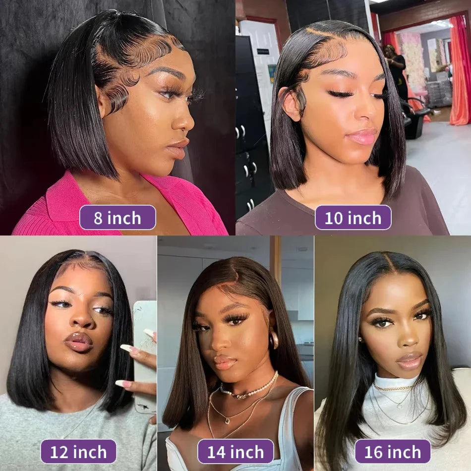 Perruque Lace Front Lisse Bob Courte | 4x4 & 13x4 | Cheveux Humains Brésiliens | Pré-Pluçuée | Femme