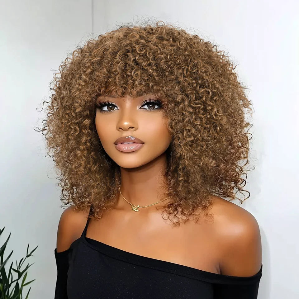 Full Curly Bob Wigs Human Hair Wigs Afro Curly Wigs With Bangs Glueless Wear Go Jerry Curly Bob Wigs Brazilian Human Hair Wigs