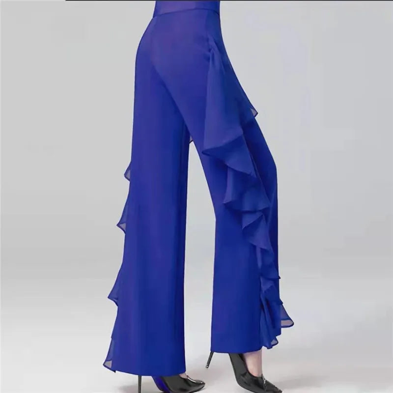 Dance Wide-Leg Pants Women's High-Waist Pants Lotus Leaf Side Loose Training Pants 2022 New Dance Female Pants