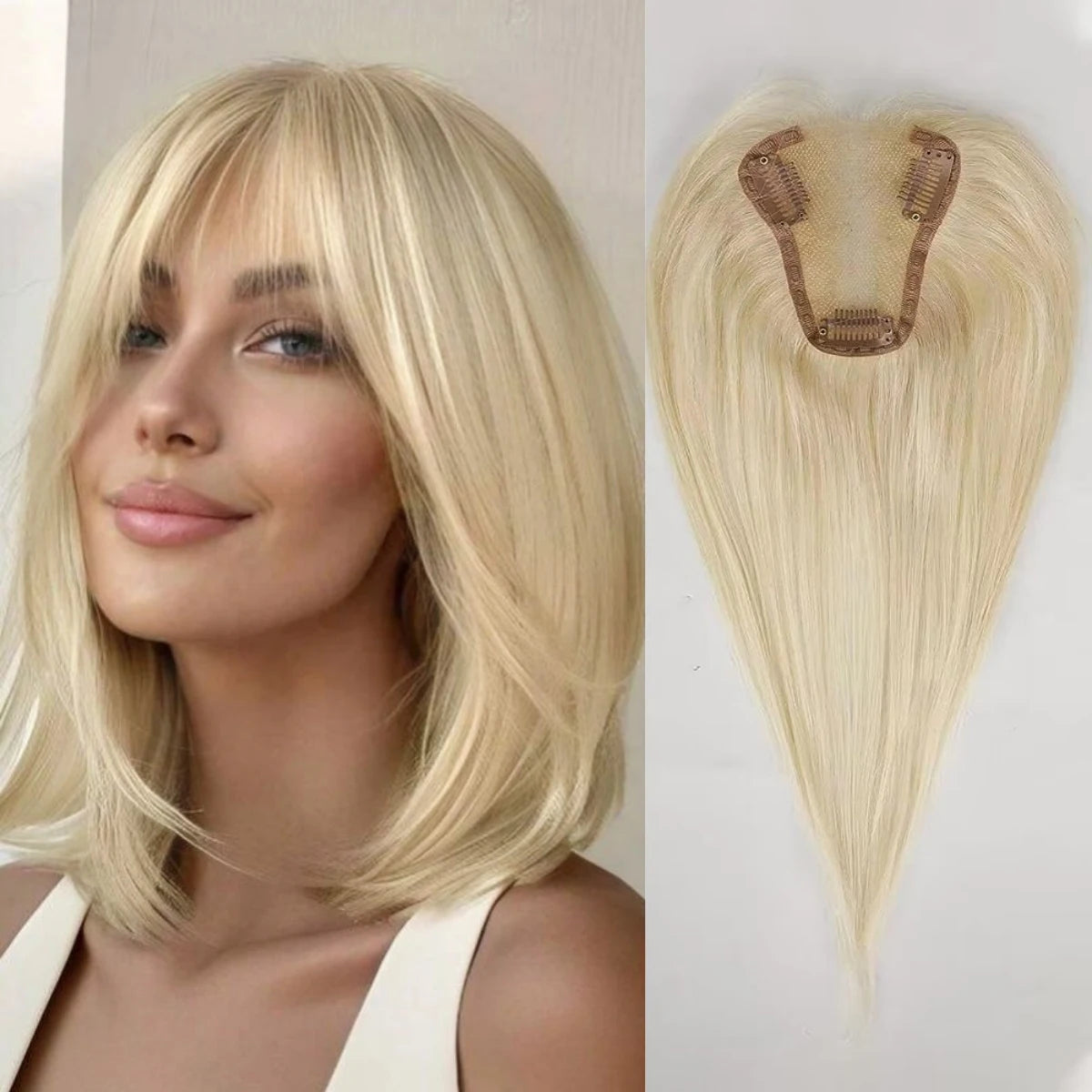 Topper Cheveux Remy 100% | Brun Ombré | 12 Pouces | Lace Base Milieu | Clip | Pour Cheveux Clairsemés | Femme