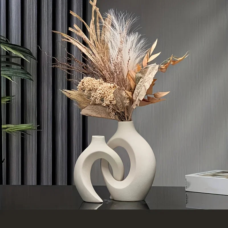 Set 2 Vases Nordiques Creux Plastique | Imitation Fleurs | Décor Salon Moderne | Haute Qualité