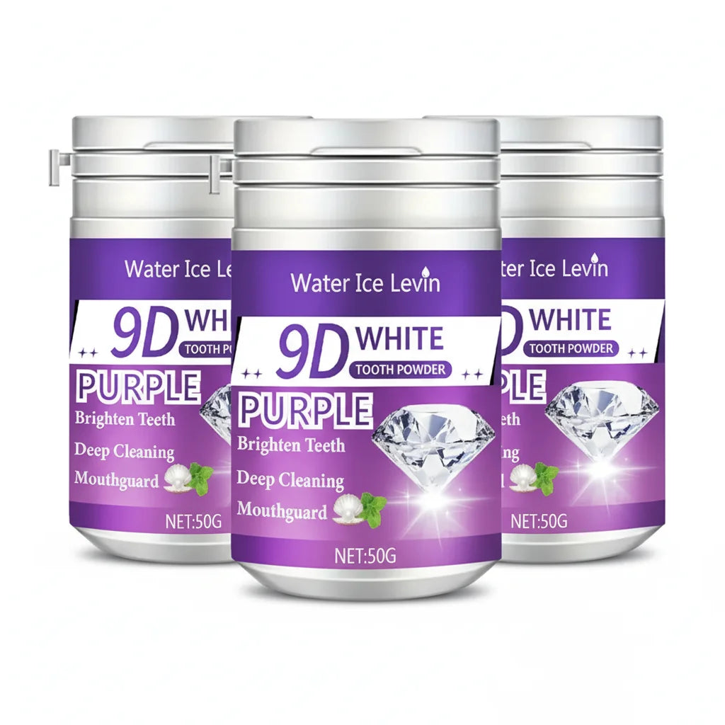 Poudre Dentaire 9D Formule Violette Brightening | Blanchit & Nettoie les Dents | Haleine Fraîche | 2-3 min/jour