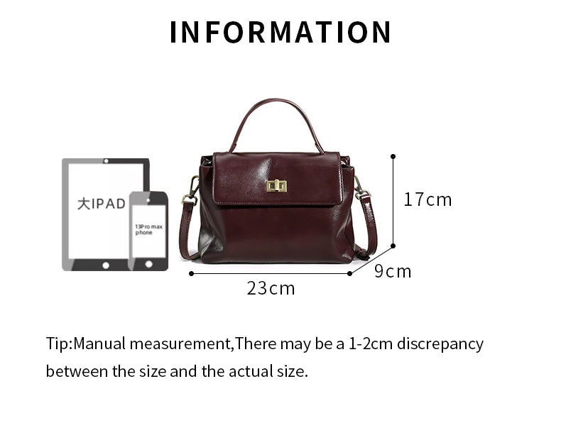 Sac à Main Cuir Véritable Femme | Top Handle Vintage | Cire Huile | Bandoulière Croisée | Designer Luxe