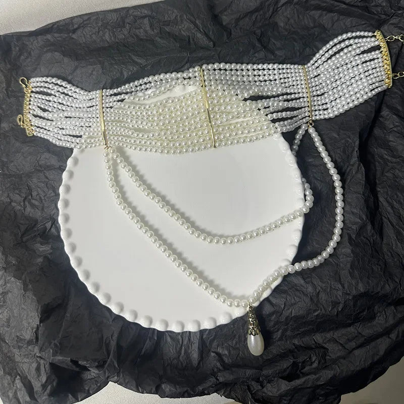 Modern Jewelry European and American Design Multi-Layer Simulated Pearl Tassel Pendant Necklace For Women 2025 New Hot Sale