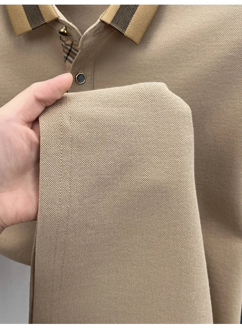 Luxury brand logo short-sleeved polo shirt for men's summer new high-end silk-cotton breathable casual fashion T-shirt clothing