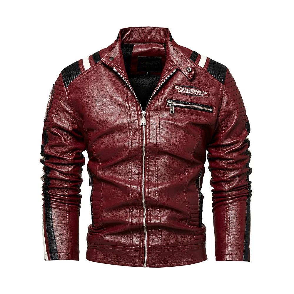 Men's Faux Leather Motorcycle Jacket Waterproof Windproof PU Moto Vintage Bomber Winter Jacket for Men