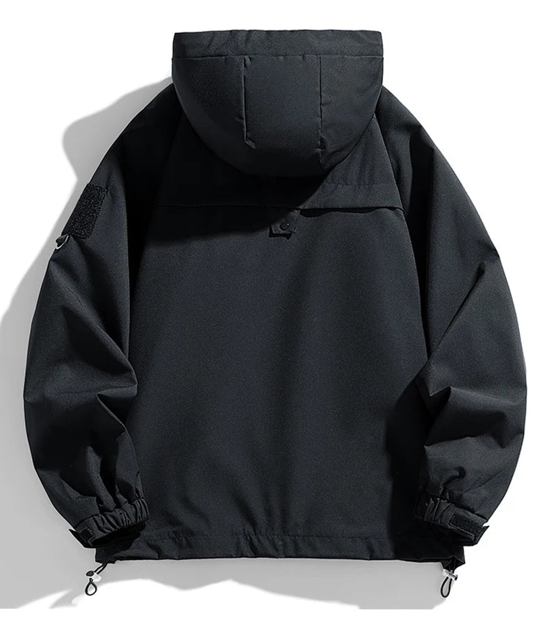Coupe-vent homme Veste à capuche Manteau zippé Cargo Imperméable Blouson bomber noir Camping Veste de randonnée à capuche Softshell fine et ample