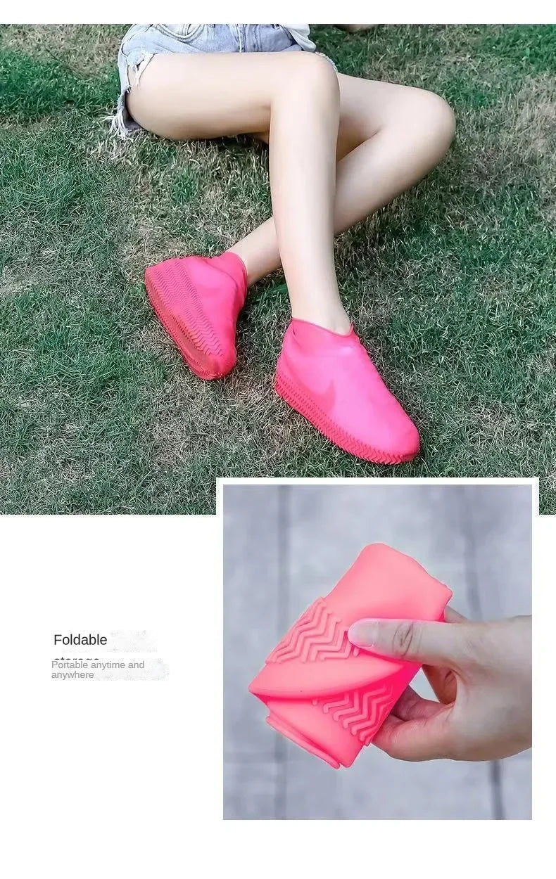 1 Pair Silicone Waterproof Shoe Covers Slip-resistant Rubber Rain Boot Rain Gear Overshoes Accessories for Outdoor Rainy Day