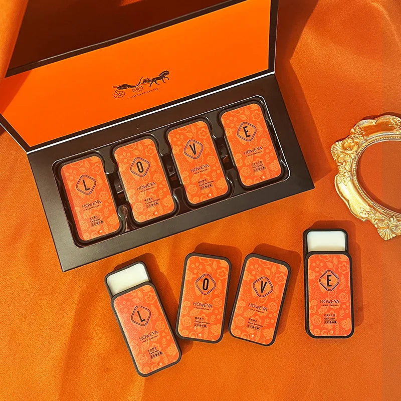 4-Piece Solid Perfume Set, Floral and Fruity Fragrance, Long-lasting, Light and Portable, Ideal for Gifting/Daily Use