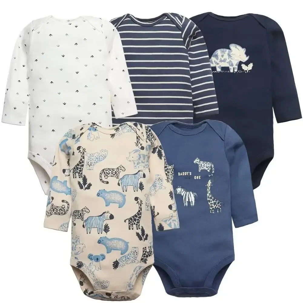 Lot 5 Bodys Bébé 2026 | Combinaison Garçon & Fille | Manches Longues | 100% Coton | Nouveau-Né