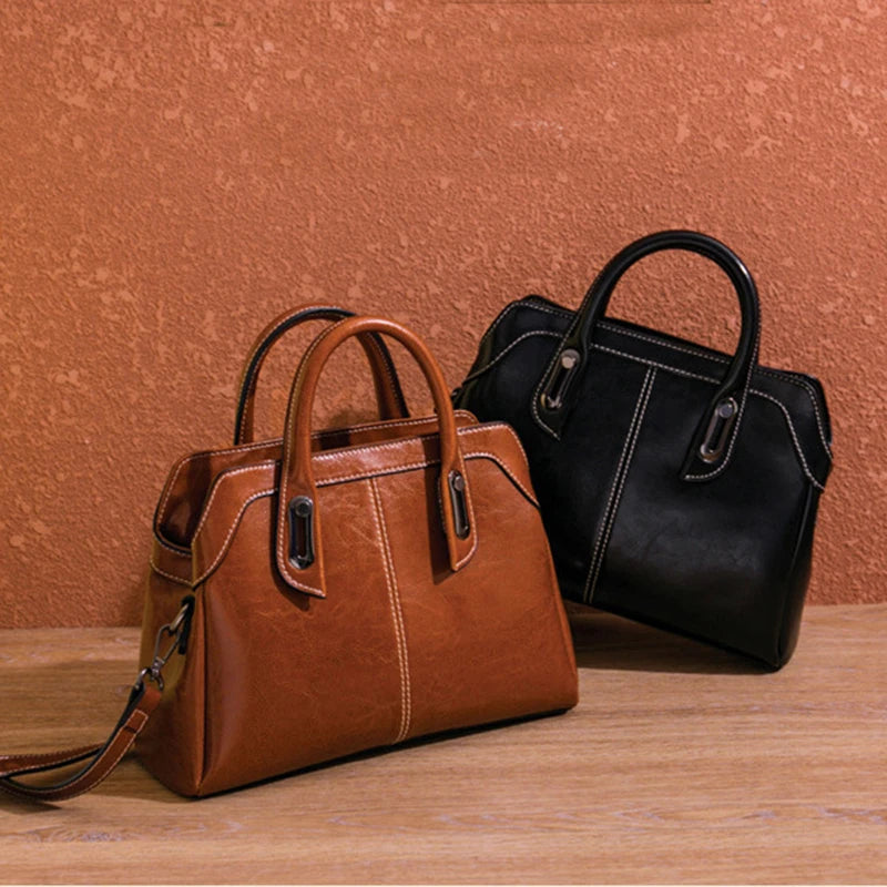Sac à Main Cuir Véritable Vache Femme | Top Handle | Bandoulière & Messenger | Tote Cire Huile