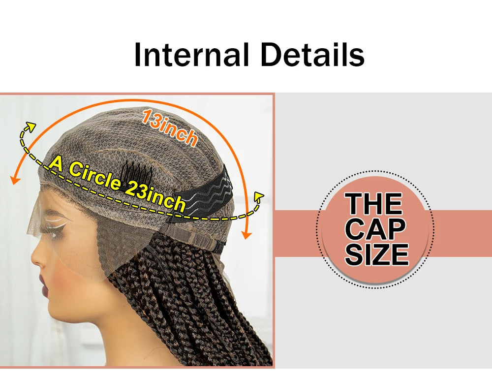Perruque Tressée 360 Full Lace Synthétique | Knotless Box Braids | Baby Hair | Boho Boucles Extrémités | Femme
