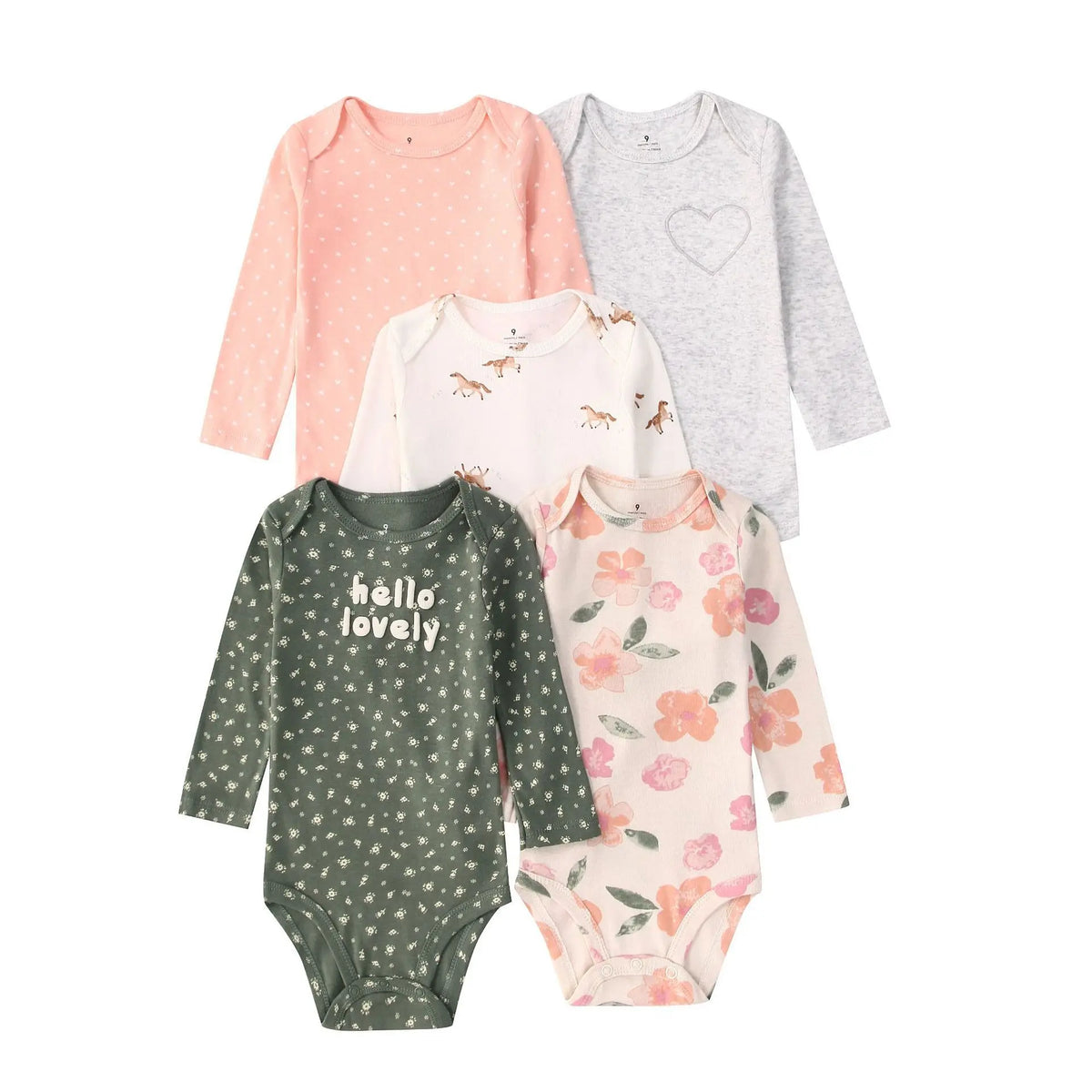 Lot 5 Bodys Bébé 2026 | Combinaison Garçon & Fille | Manches Longues | 100% Coton | Nouveau-Né