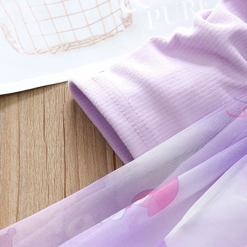 Fashion Girls Dress Spring Autumn Mesh Cartoon Kuromi Long Sleeve Princess Dresses for 2-6 Years Kids Birthday Party Costume