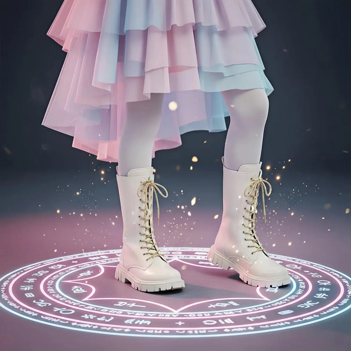 Bottes Combat Punk Gothique Filles Ado | Cuir Vegan Mi-Mollet | Zipper Latéral Antidérapant | 4-11 Ans