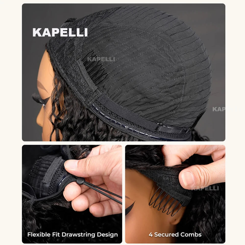 Demi-Perruque Cheveux Humains 180% | Kinky Curly | Invisible Hairline | Cordon Coulissant | 3 en 1