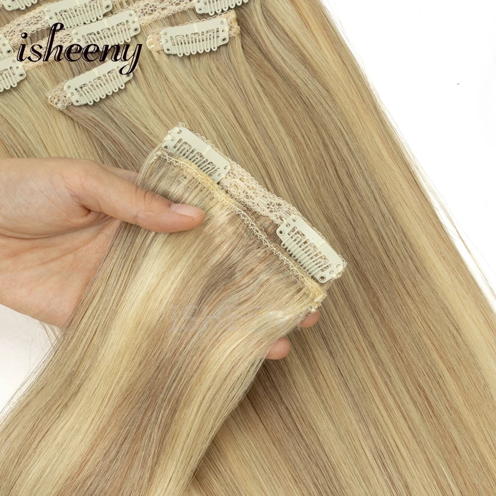 Extensions à Clips Cheveux Humains | Blonde Naturelle Brésilienne Remy | 12-20 Pouces | 7 Pièces/Set