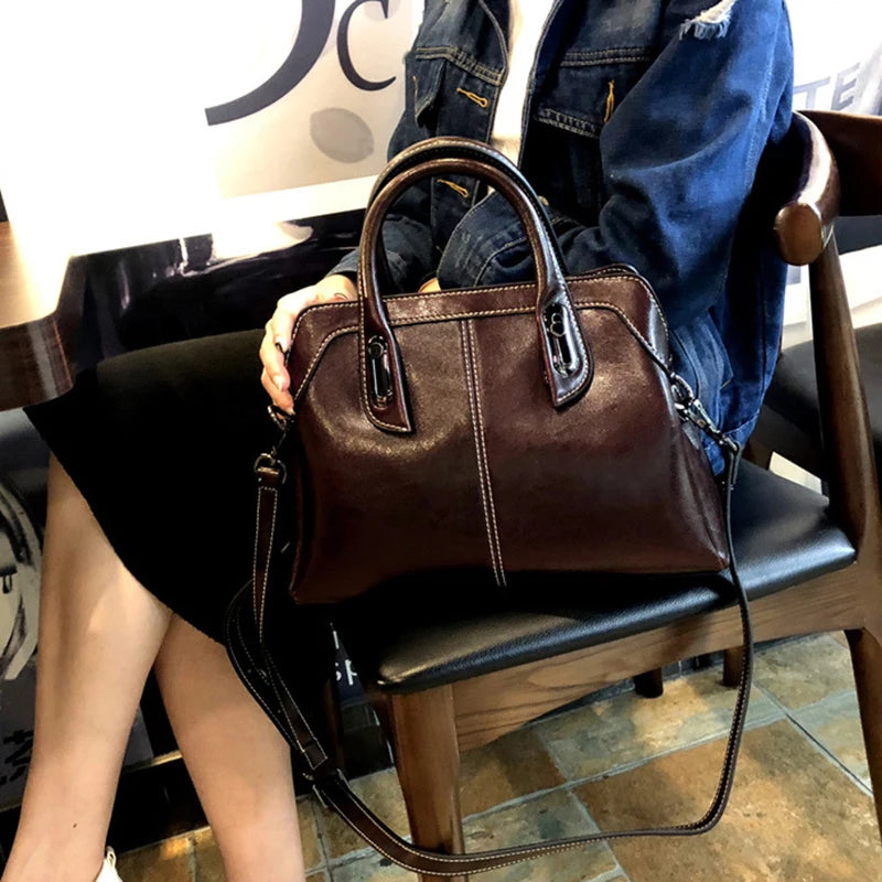 Sac à Main Cuir Véritable Vache Femme | Top Handle | Bandoulière & Messenger | Tote Cire Huile