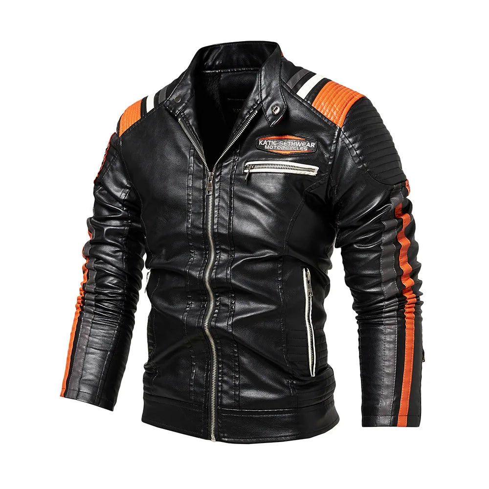 Men's Faux Leather Motorcycle Jacket Waterproof Windproof PU Moto Vintage Bomber Winter Jacket for Men