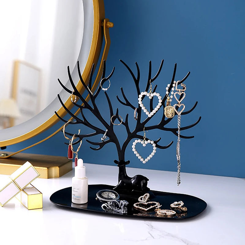 Jewelry Display Stand Tray Tree Storage Racks Earrings Necklaces Rings Jewelry Boxes Case Desktop Organizer Holder Makeup Decor