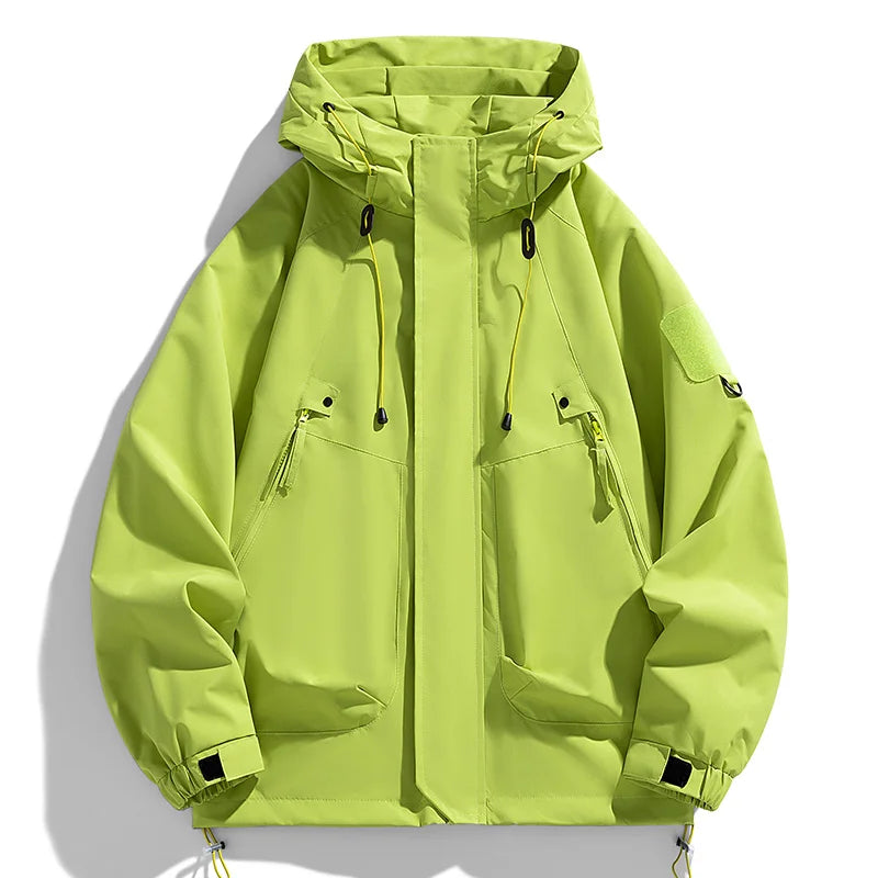 Coupe-vent homme Veste à capuche Manteau zippé Cargo Imperméable Blouson bomber noir Camping Veste de randonnée à capuche Softshell fine et ample