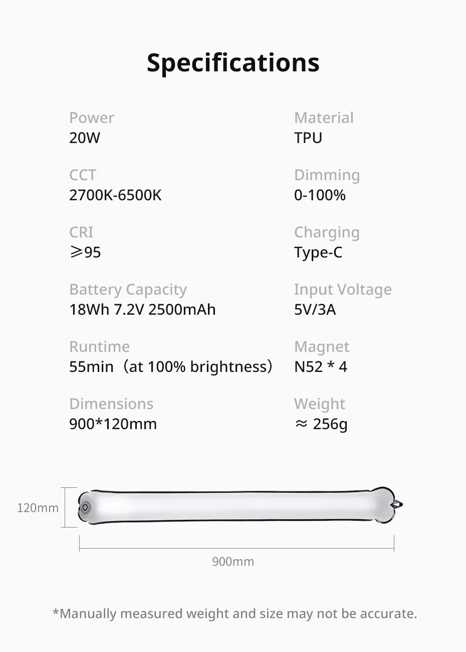 Lampe Tube Air Portable Ulanzi UA20 20W | Lumière Fill Light Bicolore Pliable | Streaming & Extérieur