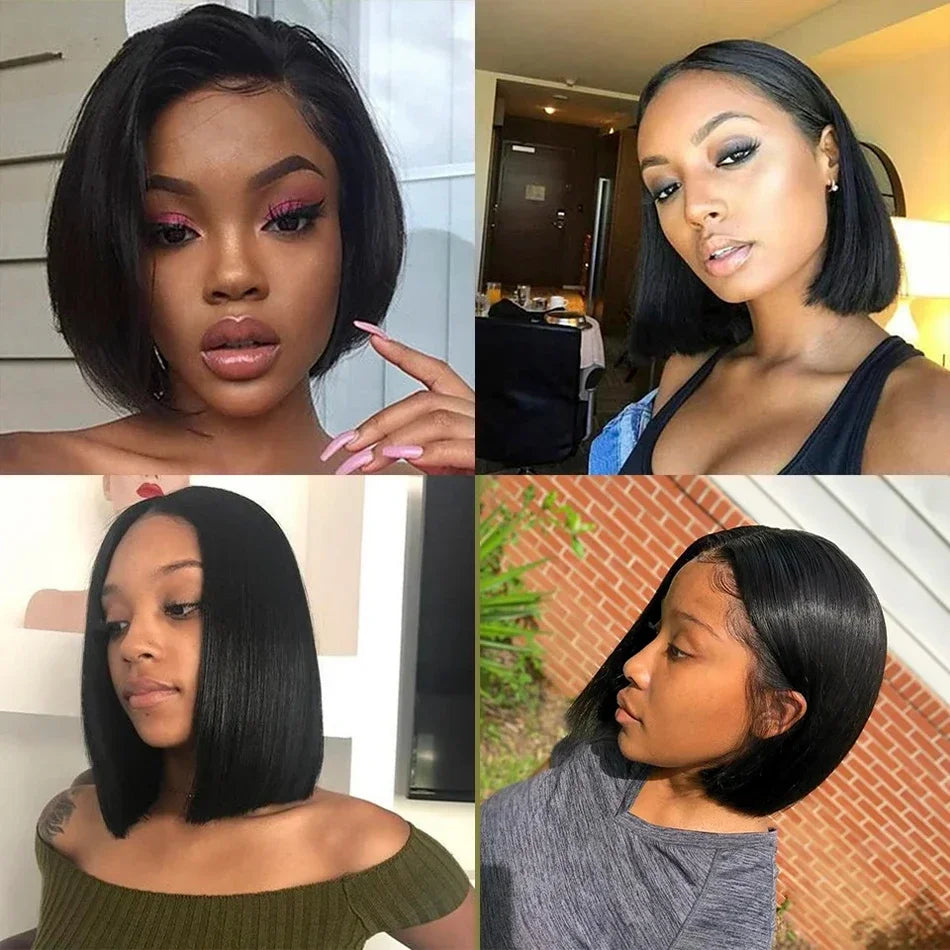 Perruque Lace Front Lisse Bob Courte | 4x4 & 13x4 | Cheveux Humains Brésiliens | Pré-Pluçuée | Femme