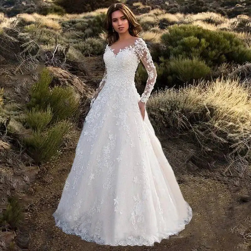 2026 New Women's Dress Lace Deep v Long Sleeve Dress Long Dress Long Dress Gown Vestidos De Festa